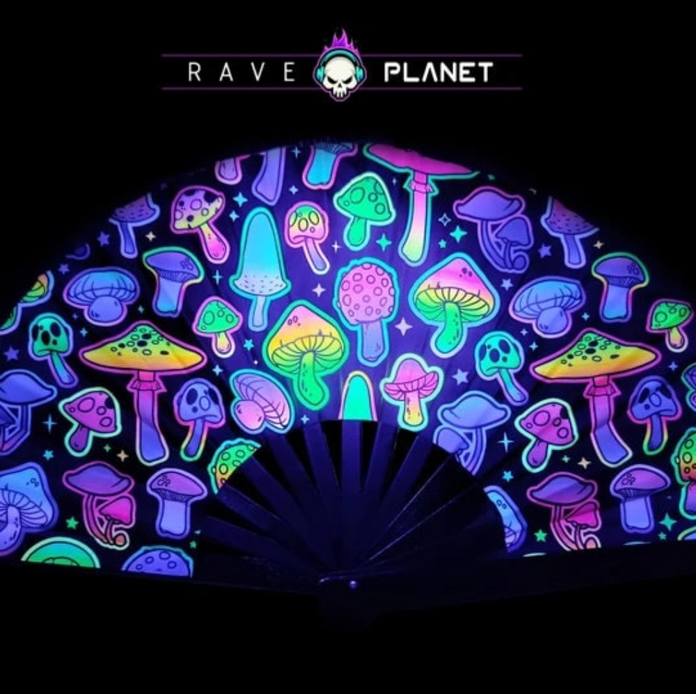 UV Psilo Hand Fan w/ Matching Leg Holster | Rave Hand Fan | Festival Hand Fan